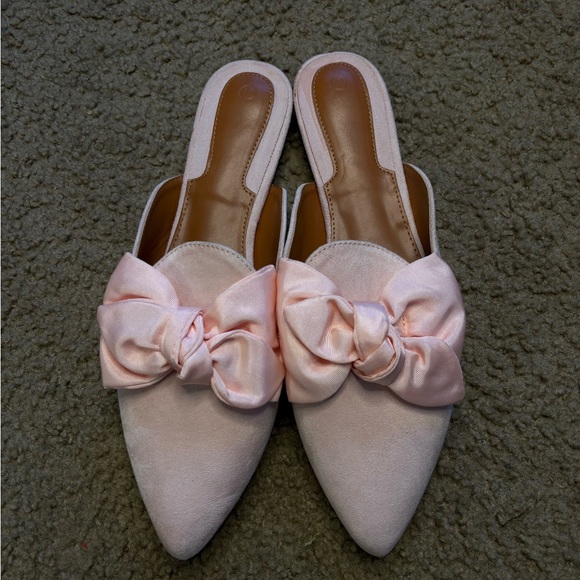 Women Slip On Comfortable Pointed Toe Loafers  Flats  Mules  Clogs  pink bow - Picture 5 of 9